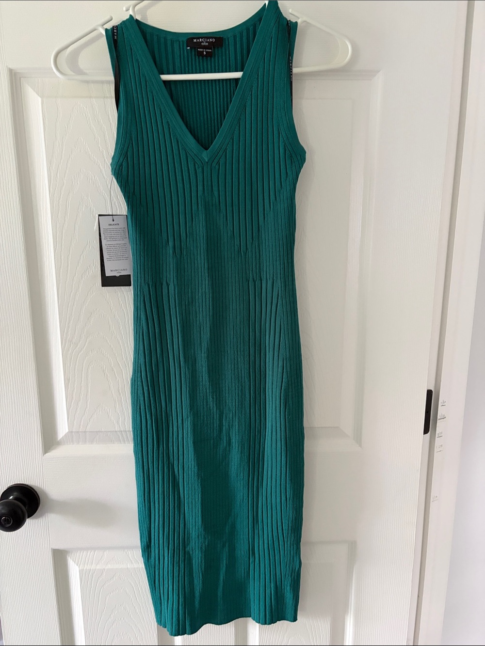 NWT Marciano Teal Ribbed V-Neck Sleeveless Midi Dress